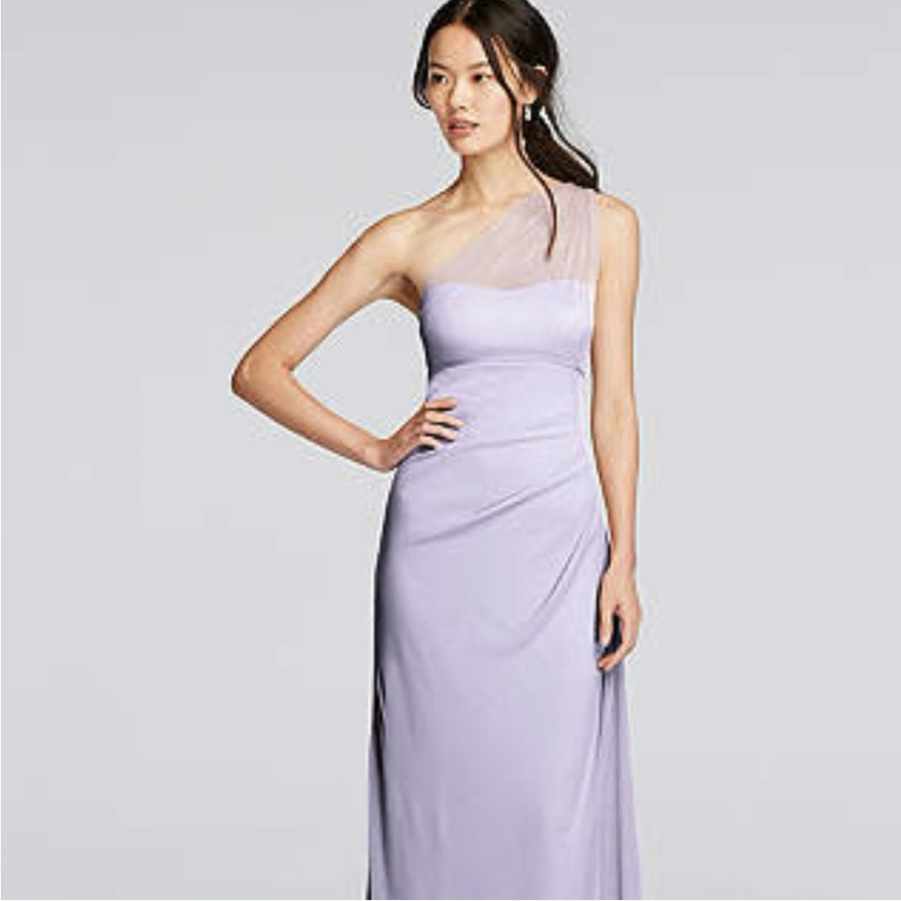 David's Bridal Lavender One-Shoulder Gown